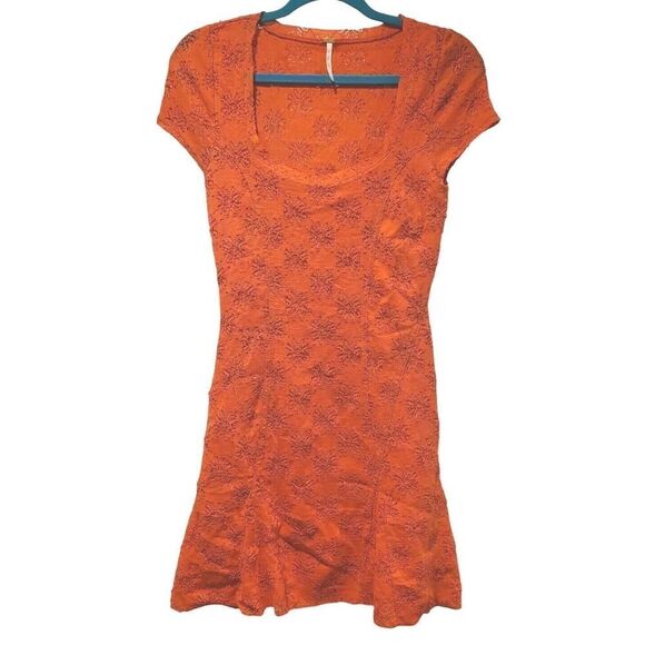 Free People Womens Daisy Godet Lace Mini Dress Red Coral Floral Boho | S | EUC - Picture 4 of 12